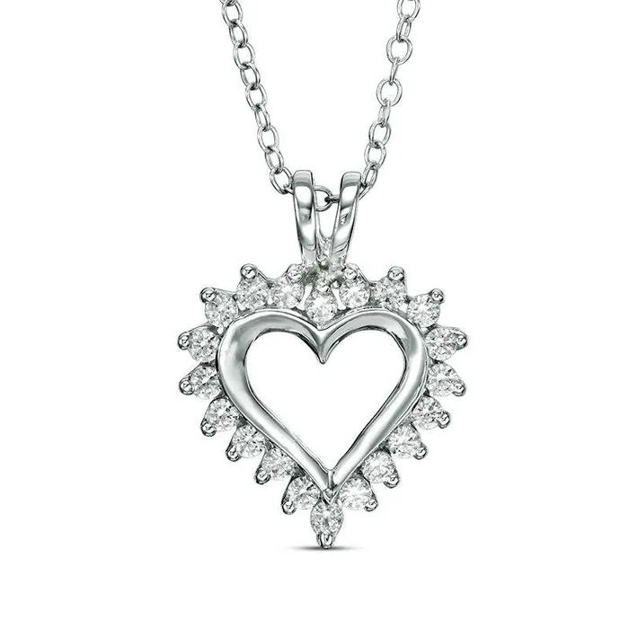 025 CT TW Natural Diamond Heart Pendant in 14K White Gold Goldia Necklaces 025 CT TW Natural Diamond Heart Pendant in 14K White Gold Goldia Necklaces