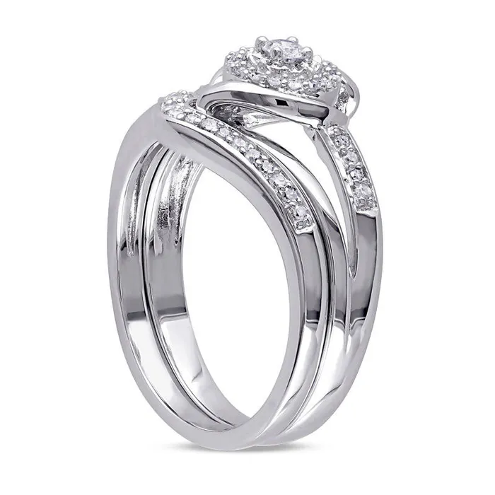 025 CT TW Natural Diamond Swirl Bridal Engagement Ring Set in Sterling Silver Goldia Rings 025 CT TW Natural Diamond Swirl Bridal Engagement Ring Set in Sterling Silver Goldia Rings