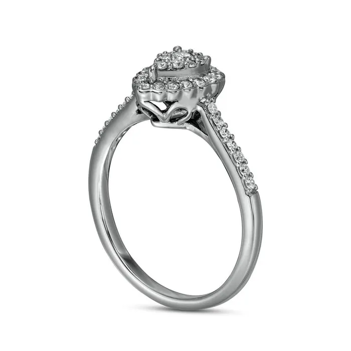 033 CT TW Composite PearShaped Natural Diamond Scallop Frame Engagement Ring in Solid 10K White Gold Goldia Rings 033 CT TW Composite PearShaped Natural Diamond Scallop Frame Engagement Ring in Solid 10K White Gold Goldia Rings