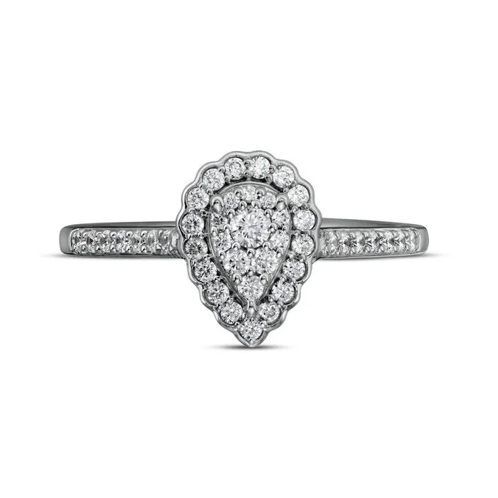 033 CT TW Composite PearShaped Natural Diamond Scallop Frame Engagement Ring in Solid 10K White Gold Goldia Rings 033 CT TW Composite PearShaped Natural Diamond Scallop Frame Engagement Ring in Solid 10K White Gold Goldia Rings