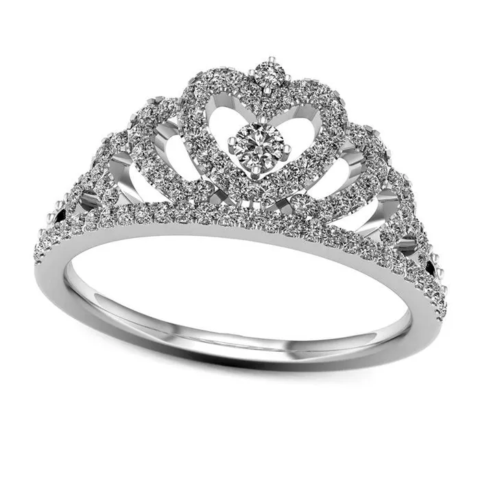 033 CT TW Natural Diamond Heart Crown Ring in Solid 10K White Gold Goldia Rings 033 CT TW Natural Diamond Heart Crown Ring in Solid 10K White Gold Goldia Rings