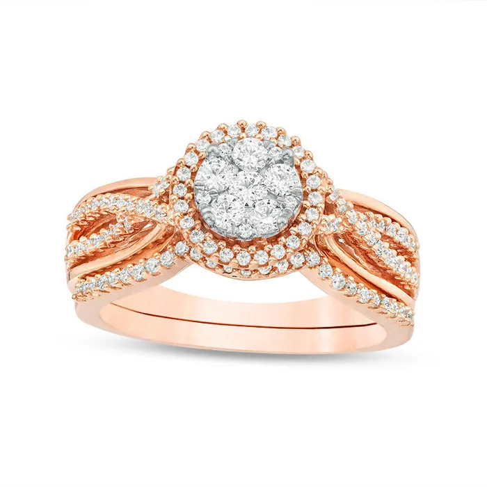 038 CT TW Composite Natural Diamond Crossover Shank Bridal Engagement Ring Set in Solid 10K Rose Gold Goldia Rings 038 CT TW Composite Natural Diamond Crossover Shank Bridal Engagement Ring Set in Solid 10K Rose Gold Goldia Rings