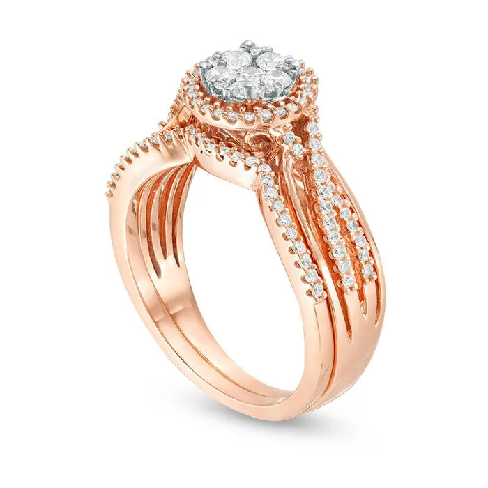 038 CT TW Composite Natural Diamond Crossover Shank Bridal Engagement Ring Set in Solid 10K Rose Gold Goldia Rings 038 CT TW Composite Natural Diamond Crossover Shank Bridal Engagement Ring Set in Solid 10K Rose Gold Goldia Rings