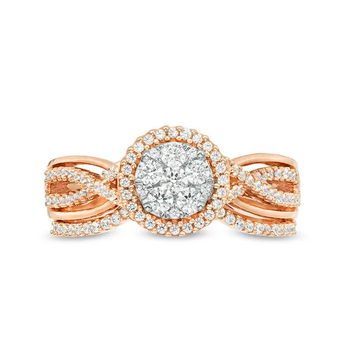 038 CT TW Composite Natural Diamond Crossover Shank Bridal Engagement Ring Set in Solid 10K Rose Gold Goldia Rings 038 CT TW Composite Natural Diamond Crossover Shank Bridal Engagement Ring Set in Solid 10K Rose Gold Goldia Rings