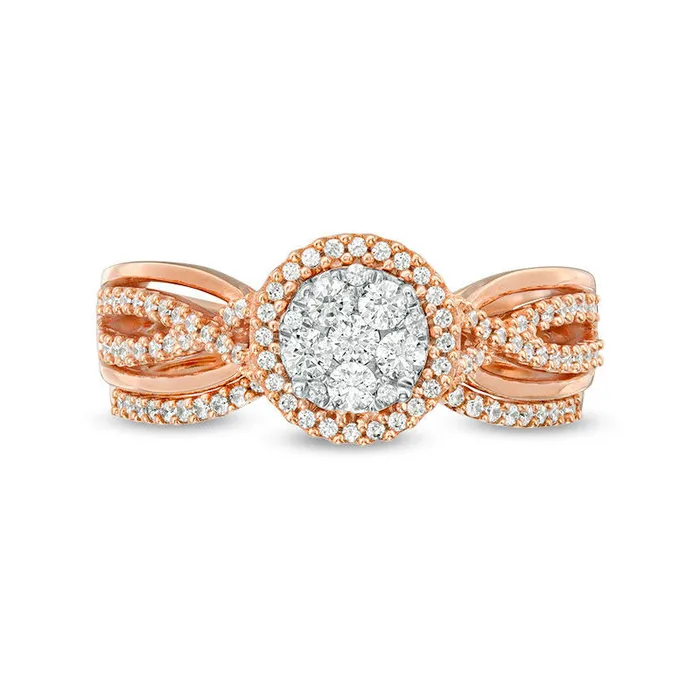 038 CT TW Composite Natural Diamond Crossover Shank Bridal Engagement Ring Set in Solid 10K Rose Gold Goldia Rings 038 CT TW Composite Natural Diamond Crossover Shank Bridal Engagement Ring Set in Solid 10K Rose Gold Goldia Rings