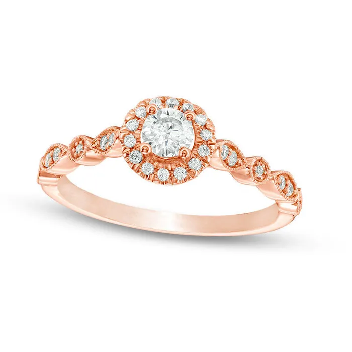 038 CT TW Natural Diamond Frame Antique VintageStyle Engagement Ring in Solid 14K Rose Gold Goldia Rings 038 CT TW Natural Diamond Frame Antique VintageStyle Engagement Ring in Solid 14K Rose Gold Goldia Rings