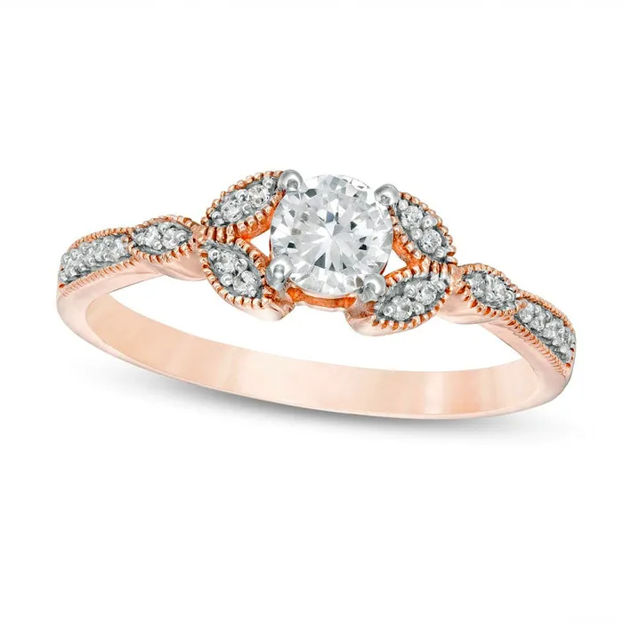 038 CT TW Natural Diamond LeafSides Antique VintageStyle Engagement Ring in Solid 10K Rose Gold Goldia Rings 038 CT TW Natural Diamond LeafSides Antique VintageStyle Engagement Ring in Solid 10K Rose Gold Goldia Rings