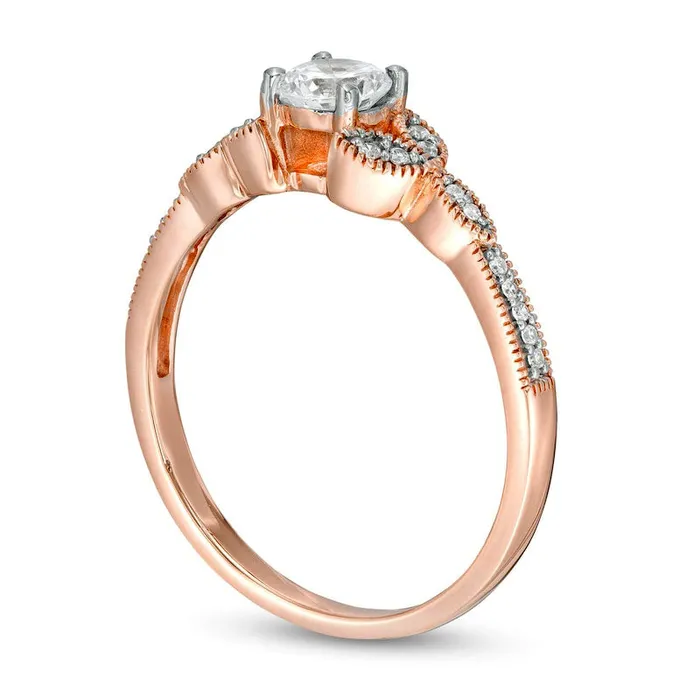 038 CT TW Natural Diamond LeafSides Antique VintageStyle Engagement Ring in Solid 10K Rose Gold Goldia Rings 038 CT TW Natural Diamond LeafSides Antique VintageStyle Engagement Ring in Solid 10K Rose Gold Goldia Rings