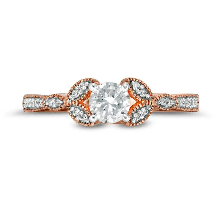 038 CT TW Natural Diamond LeafSides Antique VintageStyle Engagement Ring in Solid 10K Rose Gold Goldia Rings 038 CT TW Natural Diamond LeafSides Antique VintageStyle Engagement Ring in Solid 10K Rose Gold Goldia Rings