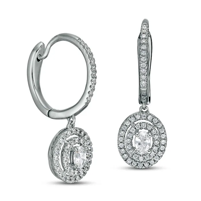 05 CT TW Certified Oval Diamond Double Frame Hoop Drop Earrings in 14K White Gold ISI2 Goldia Earrings 05 CT TW Certified Oval Diamond Double Frame Hoop Drop Earrings in 14K White Gold ISI2 Goldia Earrings