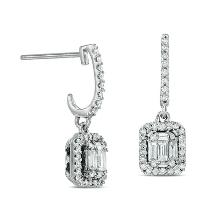 05 CT TW Diamond Rectangular Frame Curved Drop Earrings in 14K White Gold Goldia Earrings 05 CT TW Diamond Rectangular Frame Curved Drop Earrings in 14K White Gold Goldia Earrings
