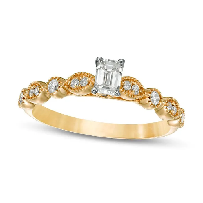 050 CT TW EmeraldCut Natural Diamond with Marquise Shapes Antique VintageStyle Engagement Ring in Solid 10K Yellow Gold Goldia Rings 050 CT TW EmeraldCut Natural Diamond with Marquise Shapes Antique VintageStyle Engagement Ring in Solid 10K Yellow Gold Goldia Rings