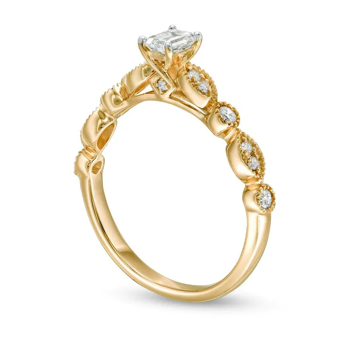 050 CT TW EmeraldCut Natural Diamond with Marquise Shapes Antique VintageStyle Engagement Ring in Solid 10K Yellow Gold Goldia Rings 050 CT TW EmeraldCut Natural Diamond with Marquise Shapes Antique VintageStyle Engagement Ring in Solid 10K Yellow Gold Goldia Rings