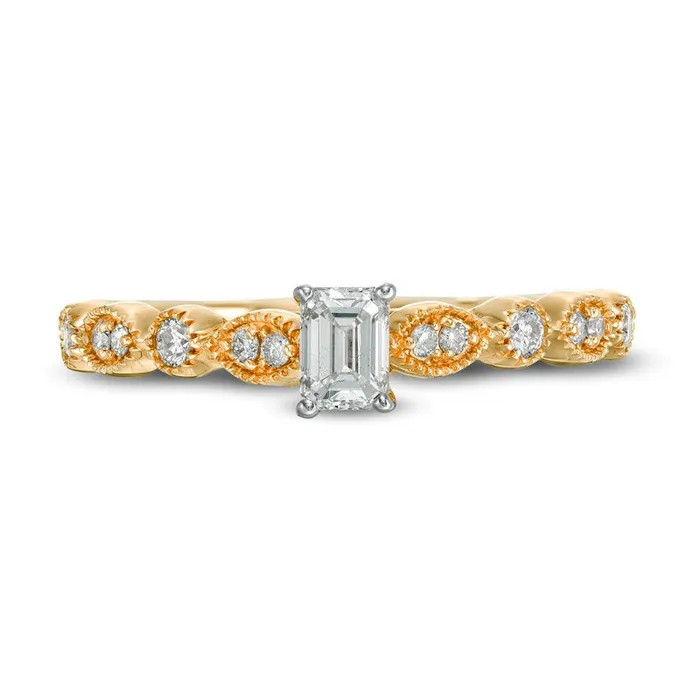 050 CT TW EmeraldCut Natural Diamond with Marquise Shapes Antique VintageStyle Engagement Ring in Solid 10K Yellow Gold Goldia Rings 050 CT TW EmeraldCut Natural Diamond with Marquise Shapes Antique VintageStyle Engagement Ring in Solid 10K Yellow Gold Goldia Rings