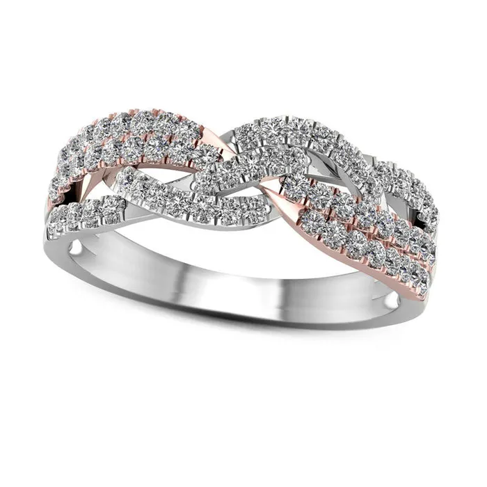050 CT TW Natural Diamond Braided Ring in Solid 10K TwoTone Gold Goldia Rings 050 CT TW Natural Diamond Braided Ring in Solid 10K TwoTone Gold Goldia Rings