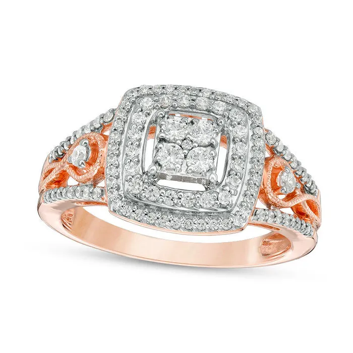 050 CT TW Natural Diamond Double Cushion Frame Twist Antique VintageStyle Engagement Ring in Solid 10K Rose Gold Goldia Rings 050 CT TW Natural Diamond Double Cushion Frame Twist Antique VintageStyle Engagement Ring in Solid 10K Rose Gold Goldia Rings