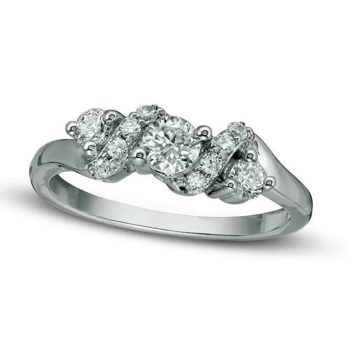 050 CT TW Natural Diamond Three Stone Twist Ring in Solid 10K White Gold Goldia Rings 050 CT TW Natural Diamond Three Stone Twist Ring in Solid 10K White Gold Goldia Rings