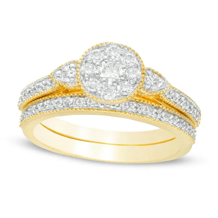 063 CT TW Natural Diamond Frame PetalSides Antique VintageStyle Bridal Engagement Ring Set in Solid 10K Yellow Gold Goldia Rings 063 CT TW Natural Diamond Frame PetalSides Antique VintageStyle Bridal Engagement Ring Set in Solid 10K Yellow Gold Goldia Rings