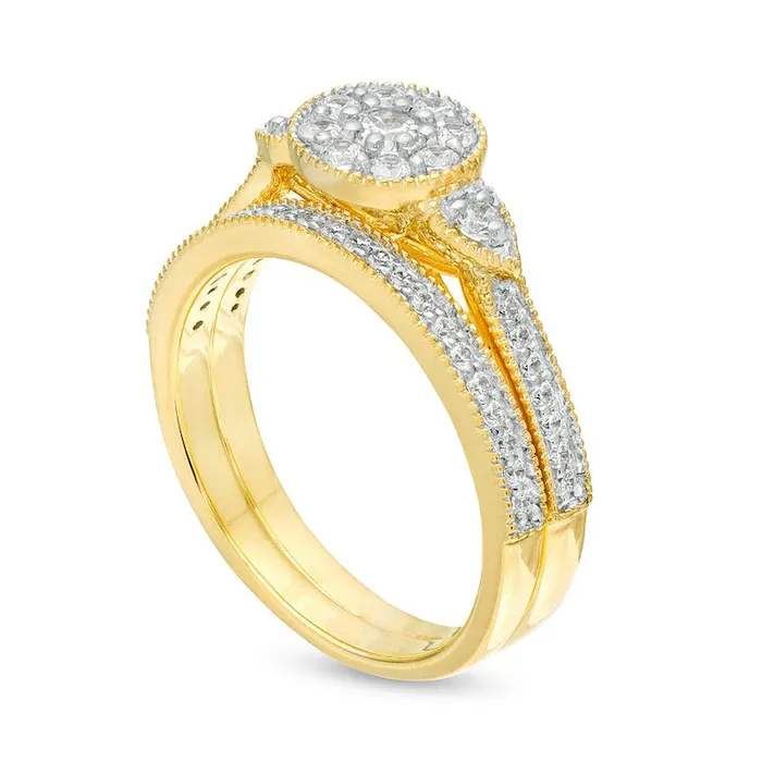 063 CT TW Natural Diamond Frame PetalSides Antique VintageStyle Bridal Engagement Ring Set in Solid 10K Yellow Gold Goldia Rings 063 CT TW Natural Diamond Frame PetalSides Antique VintageStyle Bridal Engagement Ring Set in Solid 10K Yellow Gold Goldia Rings