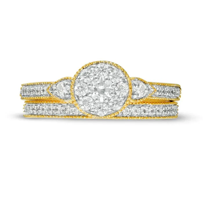 063 CT TW Natural Diamond Frame PetalSides Antique VintageStyle Bridal Engagement Ring Set in Solid 10K Yellow Gold Goldia Rings 063 CT TW Natural Diamond Frame PetalSides Antique VintageStyle Bridal Engagement Ring Set in Solid 10K Yellow Gold Goldia Rings