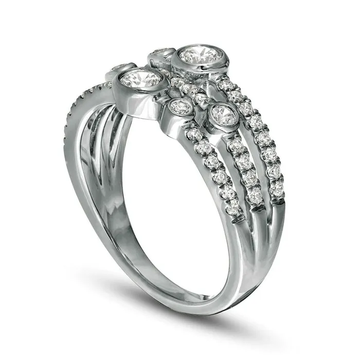 075 CT TW Natural Diamond BezelSet Triple Row Ring in Solid 10K White Gold Goldia Rings 075 CT TW Natural Diamond BezelSet Triple Row Ring in Solid 10K White Gold Goldia Rings