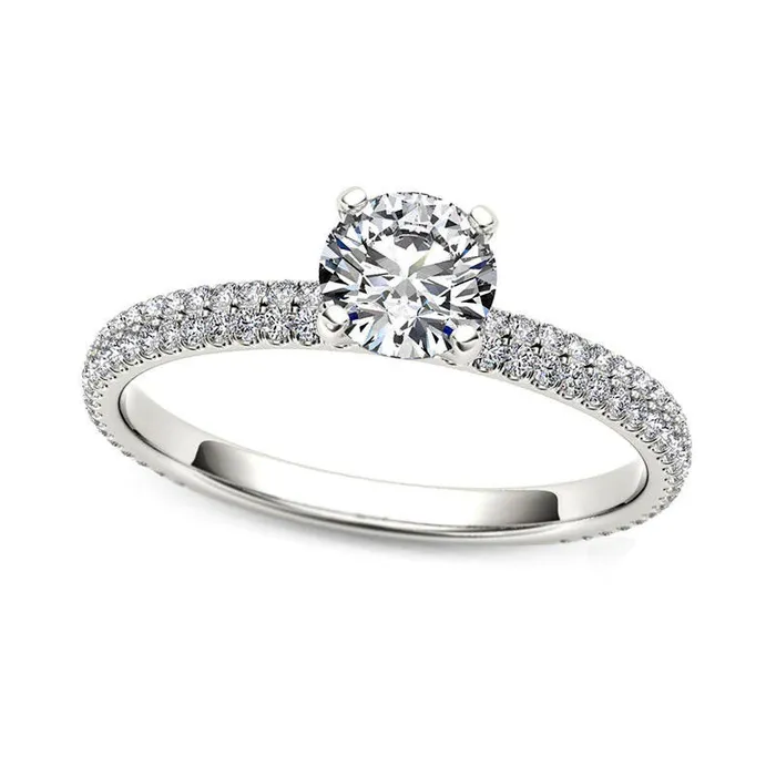 075 CT TW Natural Diamond Double Row Engagement Ring in Solid 14K White Gold Goldia Rings 075 CT TW Natural Diamond Double Row Engagement Ring in Solid 14K White Gold Goldia Rings