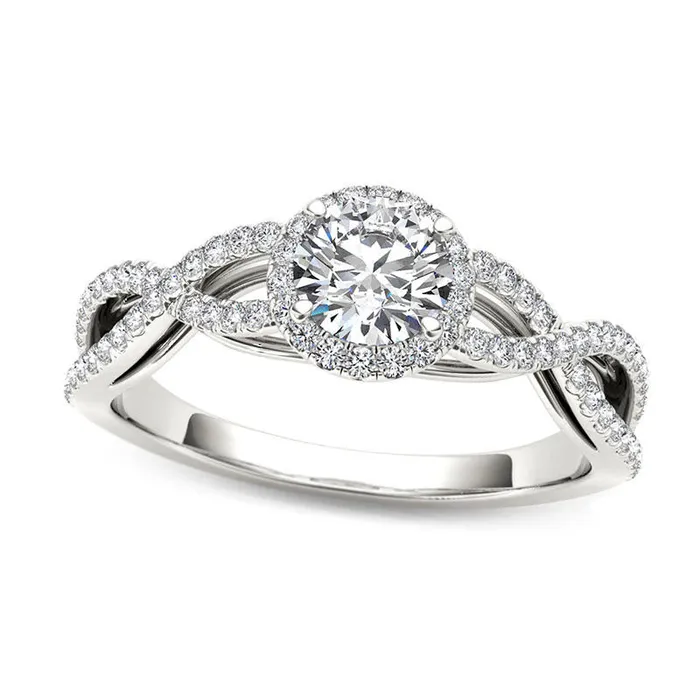 075 CT TW Natural Diamond Frame Twist Engagement Ring in Solid 14K White Gold Goldia Rings 075 CT TW Natural Diamond Frame Twist Engagement Ring in Solid 14K White Gold Goldia Rings