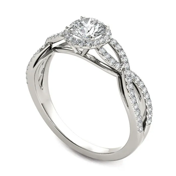 075 CT TW Natural Diamond Frame Twist Engagement Ring in Solid 14K White Gold Goldia Rings 075 CT TW Natural Diamond Frame Twist Engagement Ring in Solid 14K White Gold Goldia Rings
