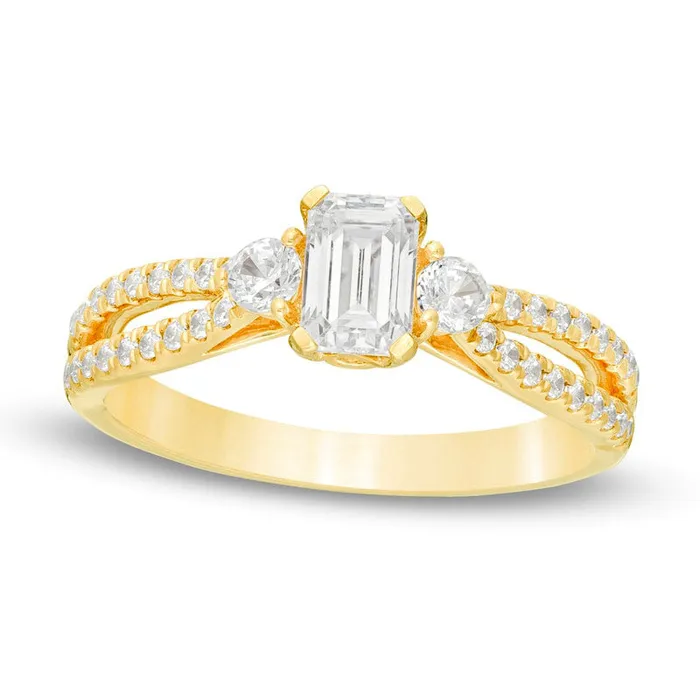 088 CT TW EmeraldCut Natural Diamond Split Shank Engagement Ring in Solid 14K Gold Goldia Rings 088 CT TW EmeraldCut Natural Diamond Split Shank Engagement Ring in Solid 14K Gold Goldia Rings
