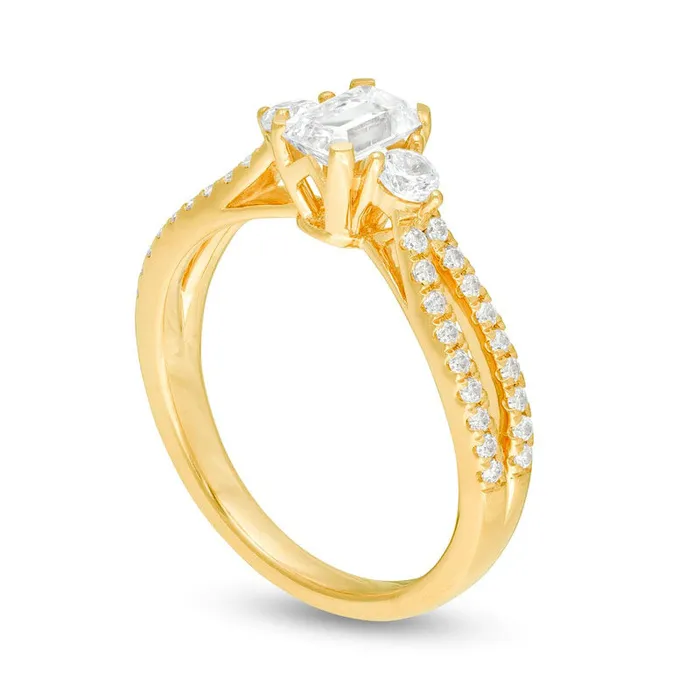 088 CT TW EmeraldCut Natural Diamond Split Shank Engagement Ring in Solid 14K Gold Goldia Rings 088 CT TW EmeraldCut Natural Diamond Split Shank Engagement Ring in Solid 14K Gold Goldia Rings