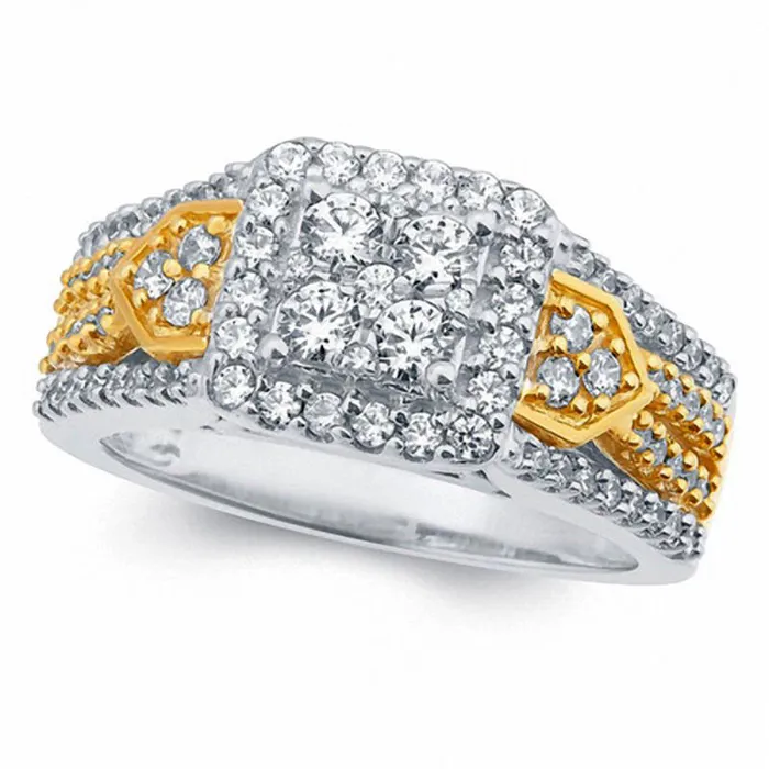 10 CT TW Composite Natural Diamond Square Frame Collared Ring in Solid 10K TwoTone Gold Goldia Rings 10 CT TW Composite Natural Diamond Square Frame Collared Ring in Solid 10K TwoTone Gold Goldia Rings