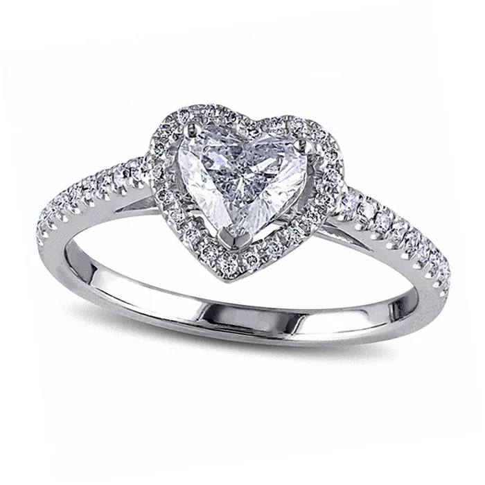 10 CT TW HeartShaped Natural Diamond Frame Ring in Solid 14K White Gold Goldia Rings 10 CT TW HeartShaped Natural Diamond Frame Ring in Solid 14K White Gold Goldia Rings