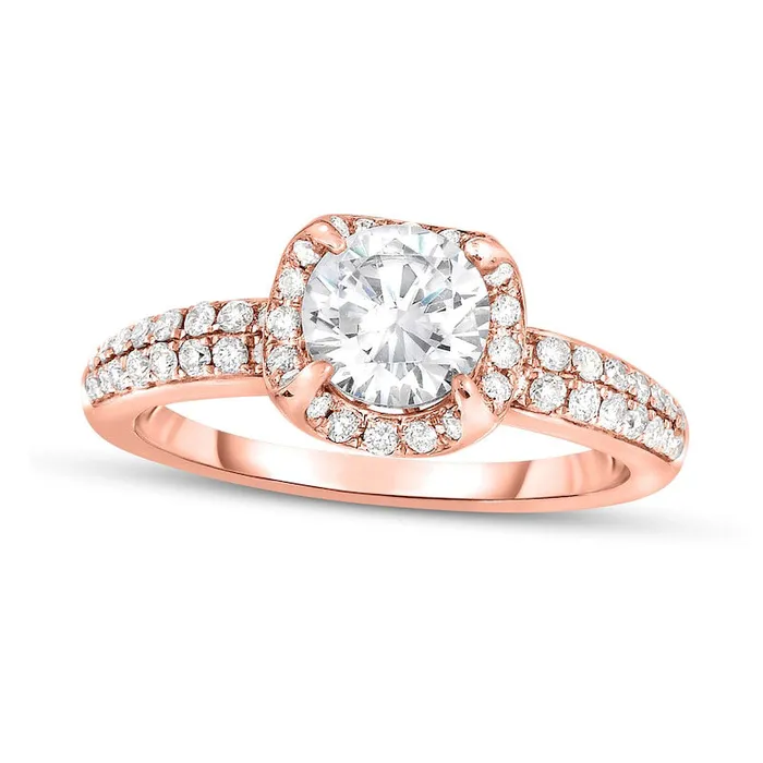 10 CT TW Natural Diamond Frame Double Row Engagement Ring in Solid 14K Rose Gold Goldia Rings