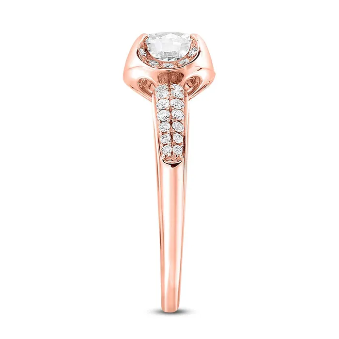 10 CT TW Natural Diamond Frame Double Row Engagement Ring in Solid 14K Rose Gold Goldia Rings 10 CT TW Natural Diamond Frame Double Row Engagement Ring in Solid 14K Rose Gold Goldia Rings