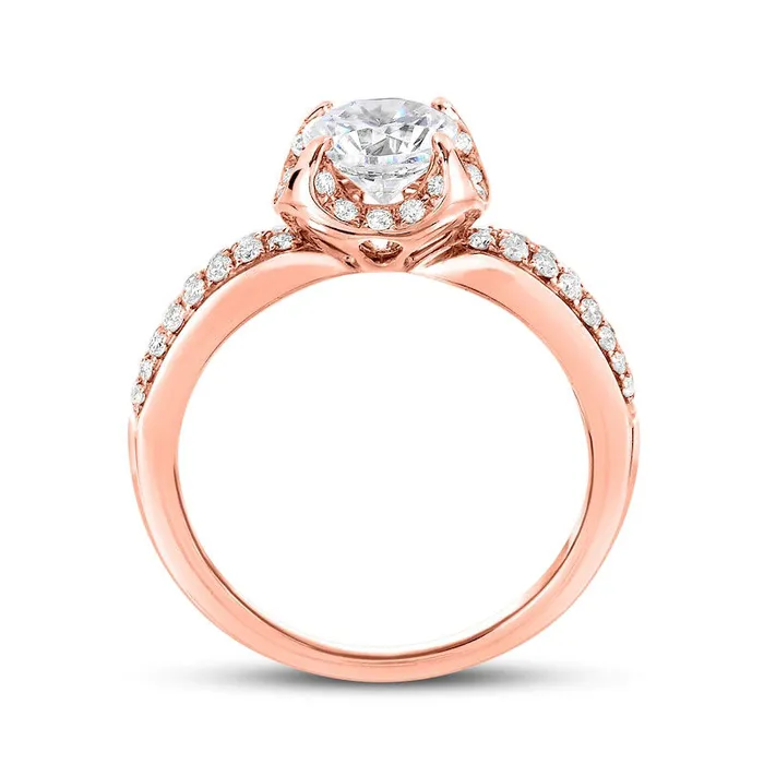 10 CT TW Natural Diamond Frame Double Row Engagement Ring in Solid 14K Rose Gold Goldia Rings 10 CT TW Natural Diamond Frame Double Row Engagement Ring in Solid 14K Rose Gold Goldia Rings