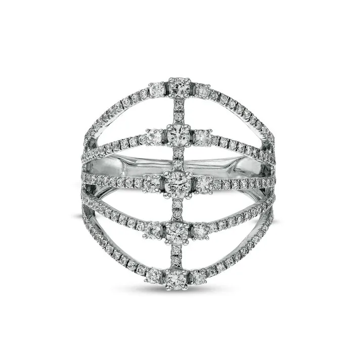 10 CT TW Natural Diamond MultiRow Split Shank Ring in Solid 10K White Gold Goldia Rings