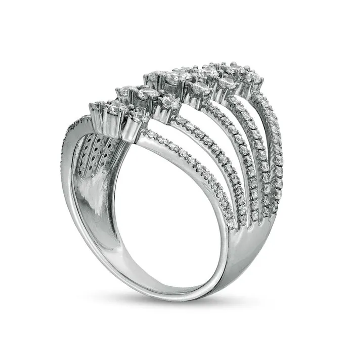 10 CT TW Natural Diamond MultiRow Split Shank Ring in Solid 10K White Gold Goldia Rings 10 CT TW Natural Diamond MultiRow Split Shank Ring in Solid 10K White Gold Goldia Rings