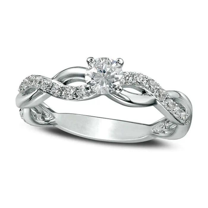10 CT TW Natural Diamond Twist Engagement Ring in Solid 14K White Gold Goldia Rings 10 CT TW Natural Diamond Twist Engagement Ring in Solid 14K White Gold Goldia Rings