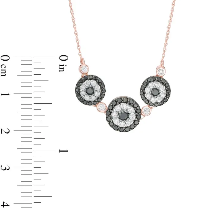 125 CT TW Enhanced Black and White Natural Diamond Double Frame Triple Circle Necklace in 10K Rose Gold Goldia Necklaces 125 CT TW Enhanced Black and White Natural Diamond Double Frame Triple Circle Necklace in 10K Rose Gold Goldia Necklaces