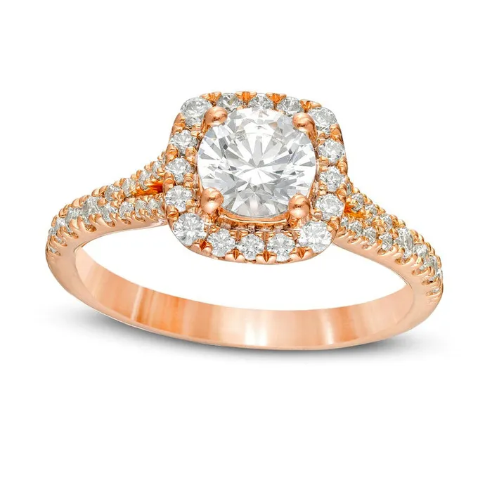 138 CT TW Natural Diamond Cushion Frame Engagement Ring in Solid 14K Rose Gold Goldia Rings 138 CT TW Natural Diamond Cushion Frame Engagement Ring in Solid 14K Rose Gold Goldia Rings