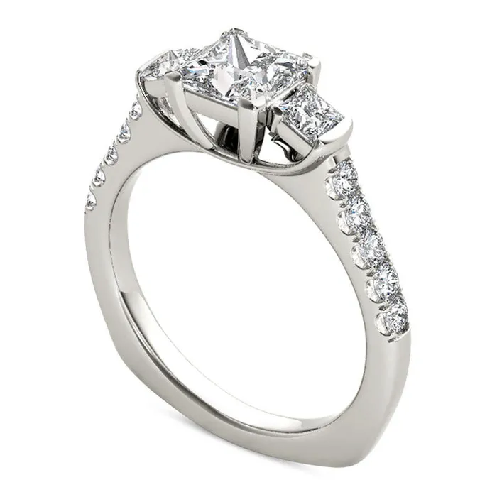 15 CT TW PrincessCut Natural Diamond Three Stone Engagement Ring in Solid 14K White Gold Goldia Rings 15 CT TW PrincessCut Natural Diamond Three Stone Engagement Ring in Solid 14K White Gold Goldia Rings