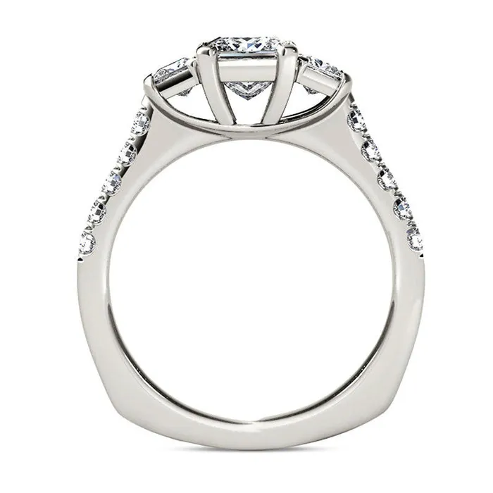15 CT TW PrincessCut Natural Diamond Three Stone Engagement Ring in Solid 14K White Gold Goldia Rings 15 CT TW PrincessCut Natural Diamond Three Stone Engagement Ring in Solid 14K White Gold Goldia Rings