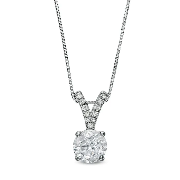 1 CT TW Natural Diamond V Drop Pendant in 14K White Gold JI3 1825 Goldia Earrings