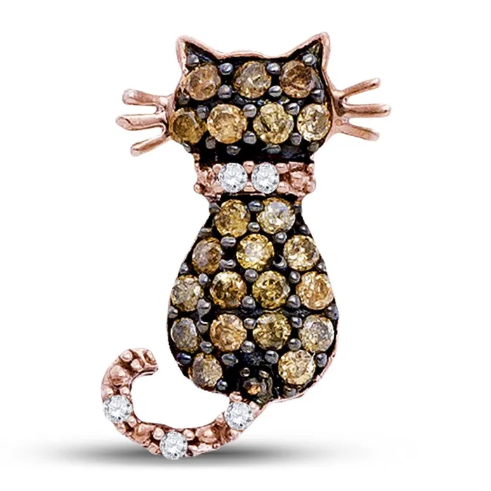 10k Rose Gold Brown Diamond Kitty Cat Feline Pendant 13 Cttw gndatlanta Necklaces 10k Rose Gold Brown Diamond Kitty Cat Feline Pendant 13 Cttw gndatlanta Necklaces