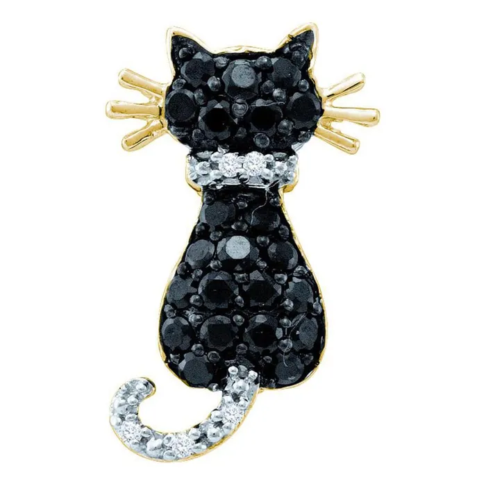 10k Yellow Gold Black Diamond Kitty Cat Feline Pendant 13 Cttw gndatlanta Necklaces 10k Yellow Gold Black Diamond Kitty Cat Feline Pendant 13 Cttw gndatlanta Necklaces