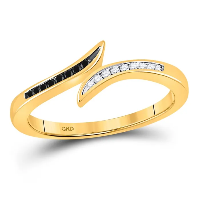 10k Yellow Gold Black Diamond Slender Bypass Band Ring 110 Cttw gndatlanta Rings 10k Yellow Gold Black Diamond Slender Bypass Band Ring 110 Cttw gndatlanta Rings