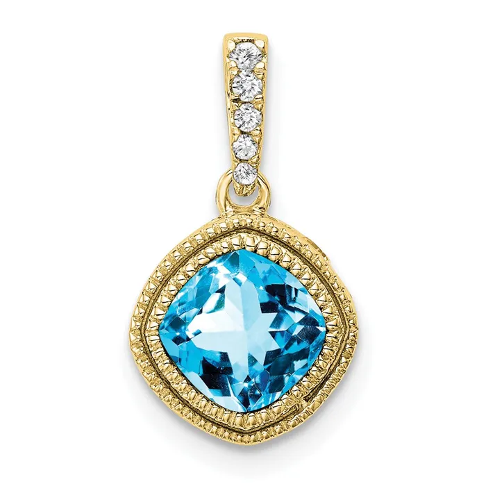 10K Yellow Gold Cushion Blue Topaz and Real Diamond Pendant Goldia Necklaces 10K Yellow Gold Cushion Blue Topaz and Real Diamond Pendant Goldia Necklaces