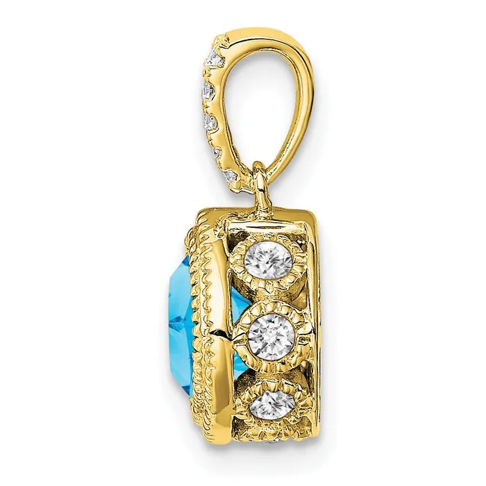 10K Yellow Gold Cushion Blue Topaz and Real Diamond Pendant Goldia Necklaces
