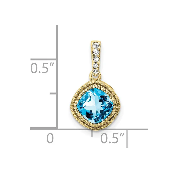 10K Yellow Gold Cushion Blue Topaz and Real Diamond Pendant Goldia Necklaces