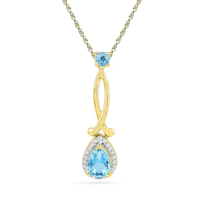 10k Yellow Gold Pear Created Blue Topaz Dangle Pendant 110 Cttw gndatlanta Necklaces 10k Yellow Gold Pear Created Blue Topaz Dangle Pendant 110 Cttw gndatlanta Necklaces
